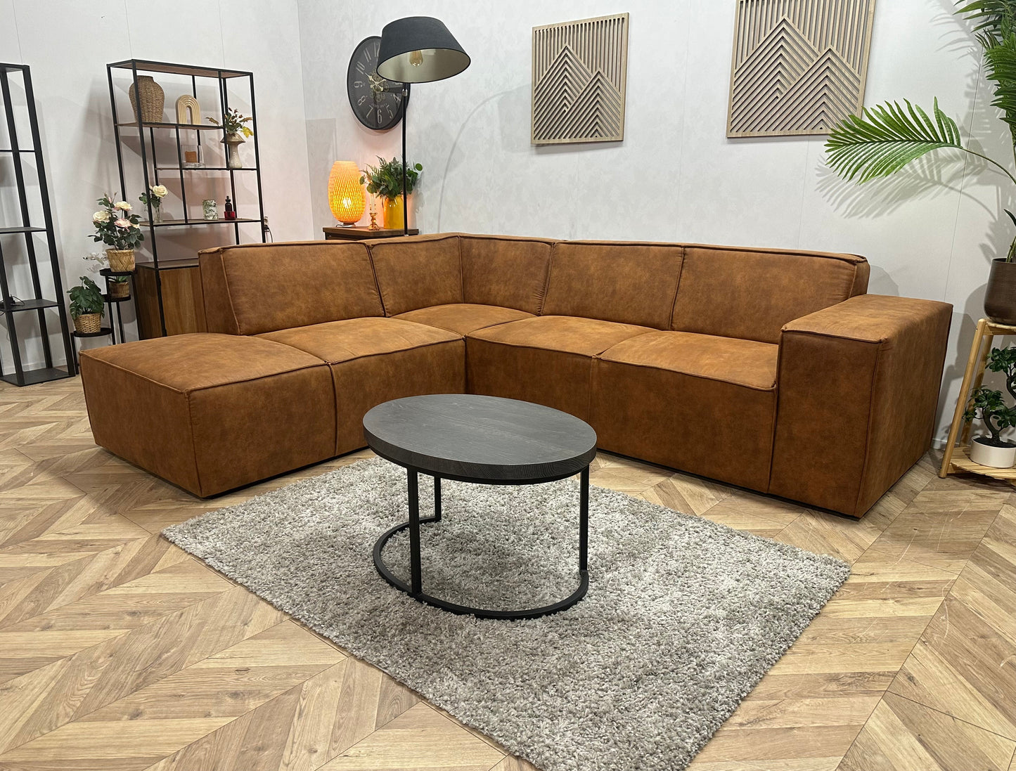 !Showroommodel! Cognac Bruine Suède Stoffen Hoekzetel