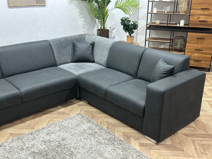 !Showroommodel! Antraciet/Grijze Suède Lederen/Velvet Hoekzetel