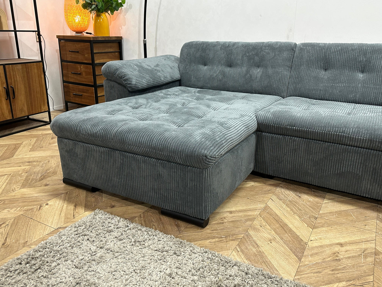 !Showroommodel! Blauwe Ribstof U Zetel ~ Vaste Kussens