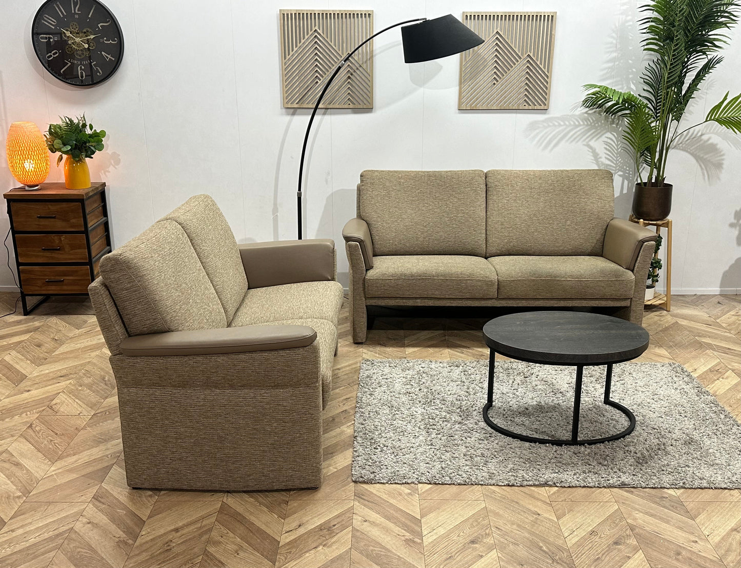 Licht Bruine Stoffen/Lederen Zetels Set ~ Vaste Kussens
