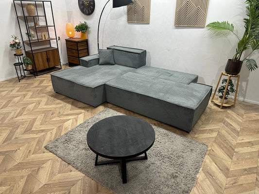 !Showroommodel! Grijze Chenille Stoffen Hoekzetel ~ Slaapfunctie