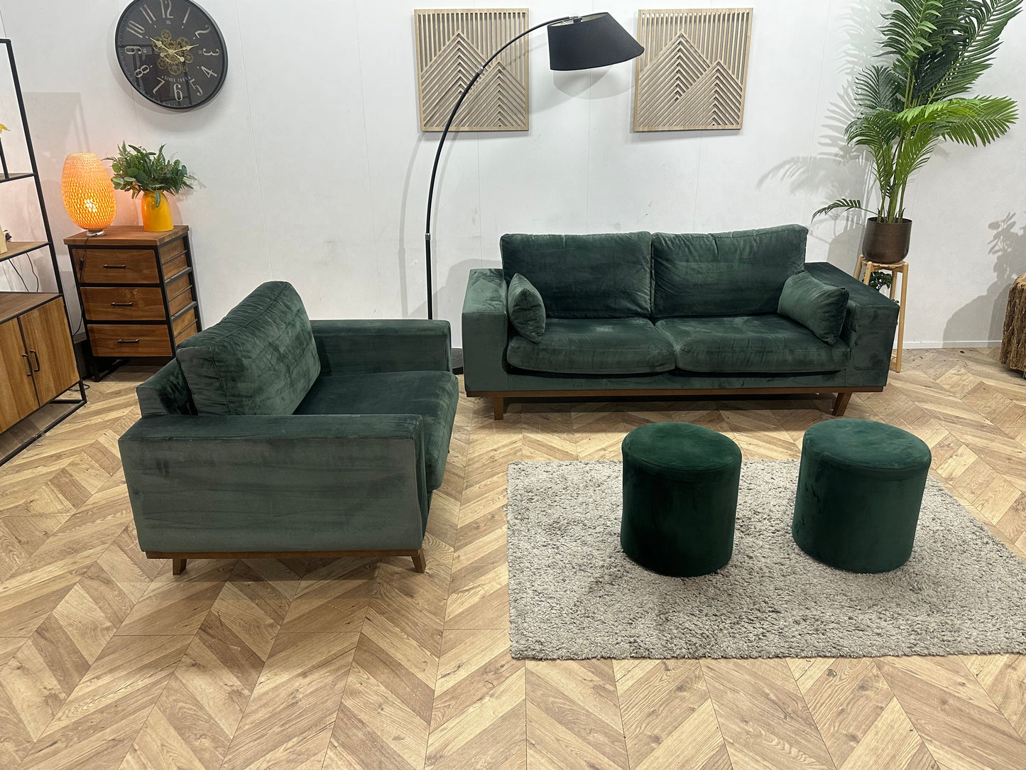Groene Velvet Zetels Set Inc Hockers ~ Losse Kussens Met Afneembare Hoezen