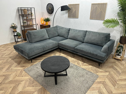 Grijze/Blauwe Velvet Hoekzetel ~ Nieuwstaat