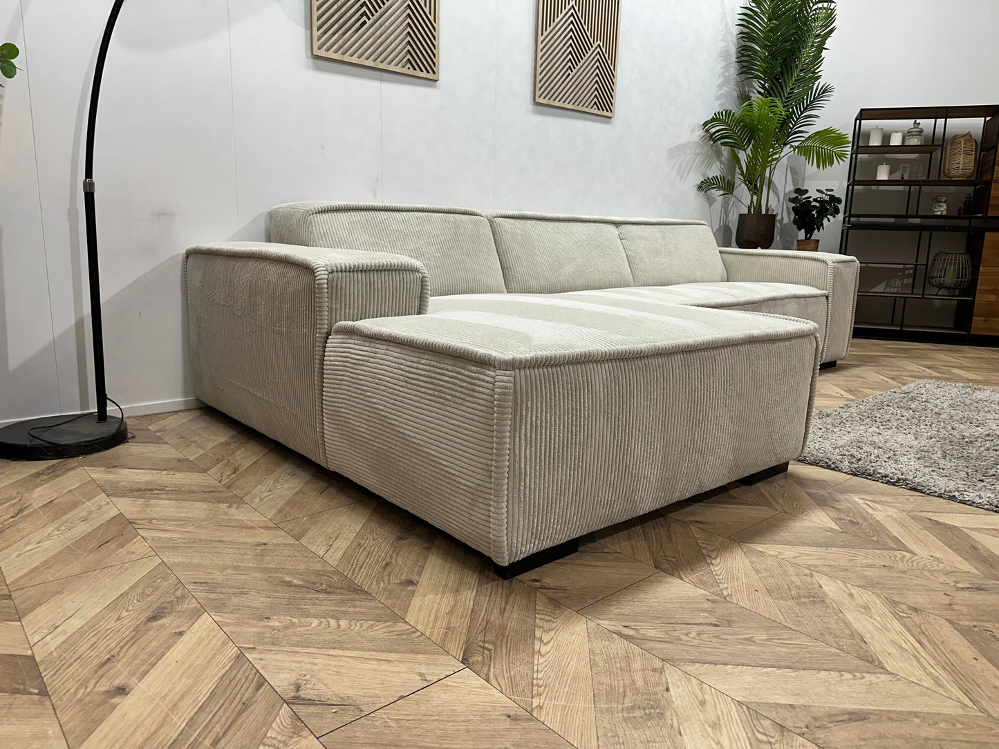 !Showroommodel! Crème Ribstof Hoekzetel ~ Vaste Kussens