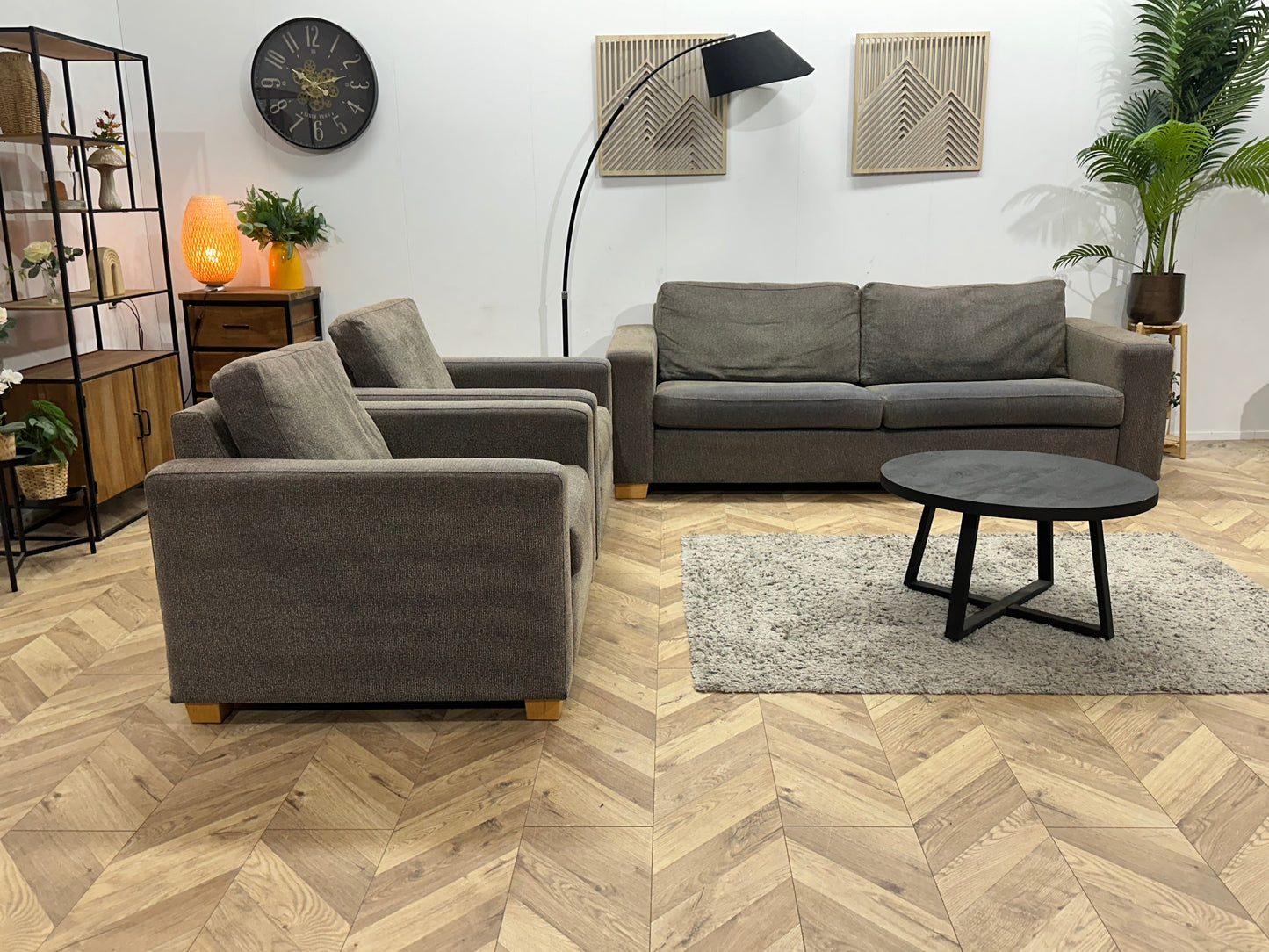 Grijze/Bruine 2.5-Zits Zetel Inc Fauteuils ~ Losse Kussens Met Afneembare Hoezen