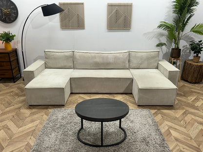 !Showroommodel! Witte Ribstof U Zetel ~ Slaapfunctie