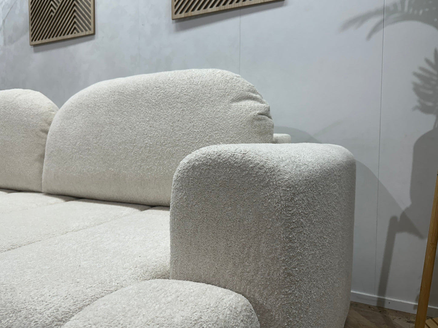 !Showroommodel! Witte Bouclé Stoffen 3-Zits Zetel ~ Slaapfunctie