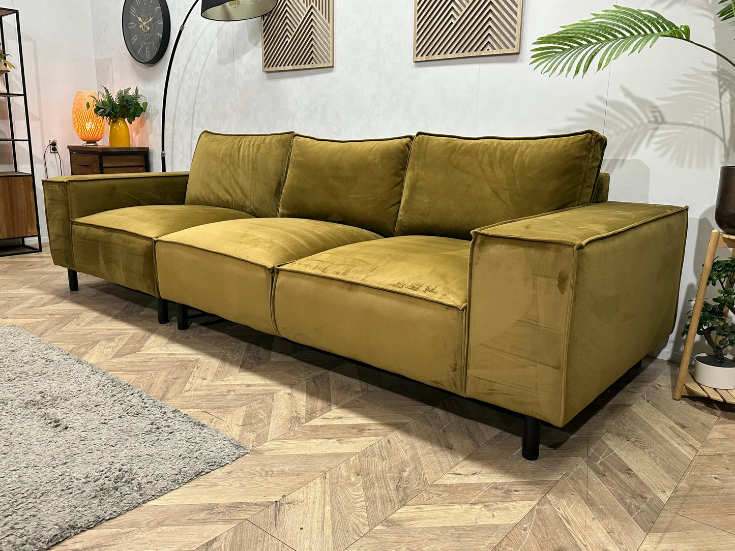 Groene/Gele 3-Zits Zetel Inc Hocker ~ Losse Rugkussens Met Afneembare Hoezen