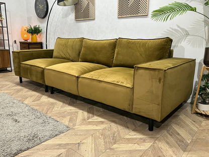 Groene/Gele 3-Zits Zetel Inc Hocker ~ Losse Rugkussens Met Afneembare Hoezen