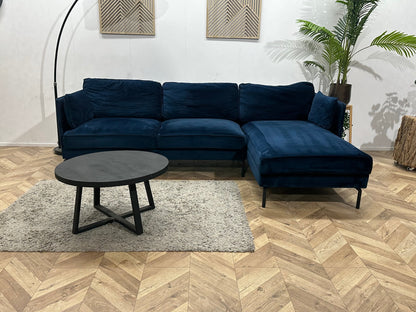 Blauwe Velvet Hoekzetel ~ Losse Rugkussens Met Afneembare Hoezen