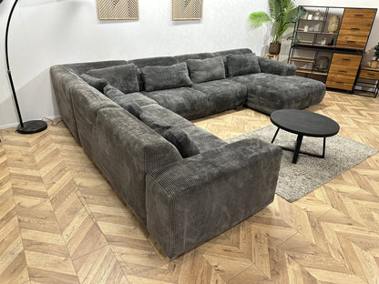 Antraciet Ribstof U Zetel ~ Losse Rugkussens
