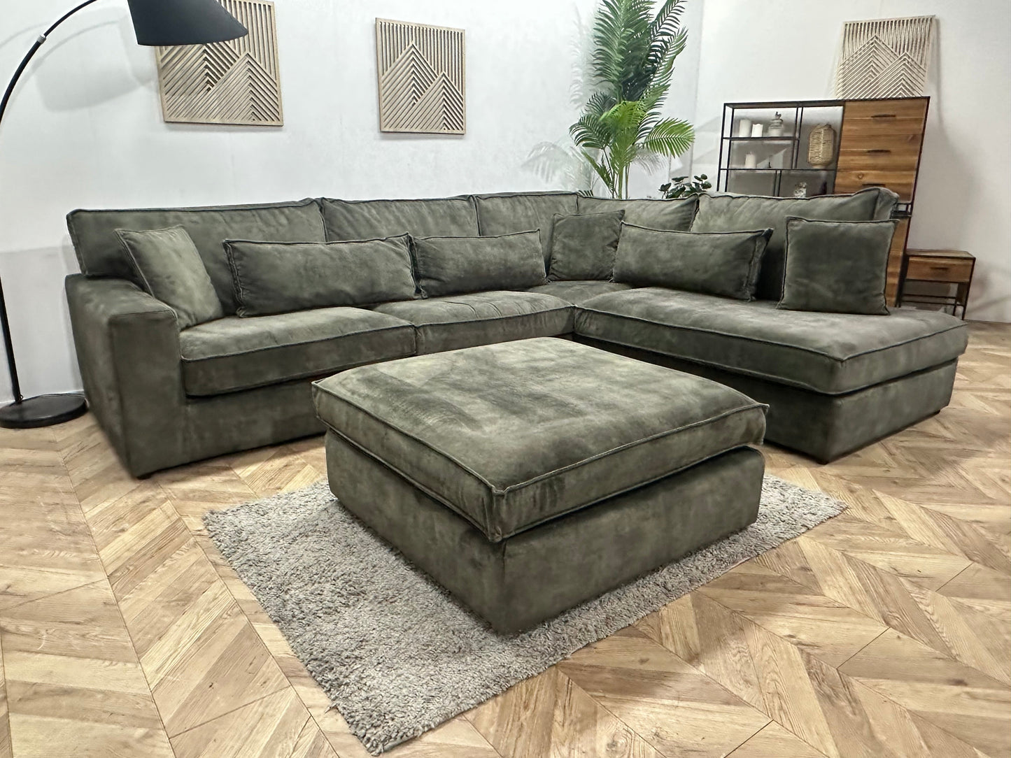 Donker Groene Velvet Hoekzetel Inc Hocker ~ Losse Kussens Met Afneembare Hoezen