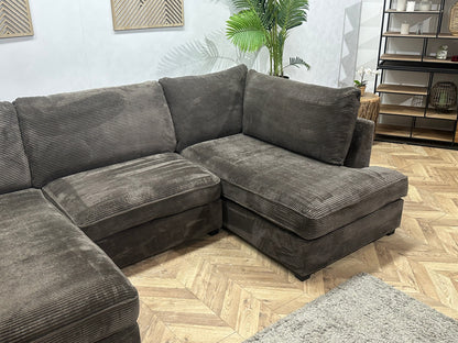 Taupe Ribstof U Zetel Inc Hocker ~ Losse Kussens Met Afneembare Hoezen