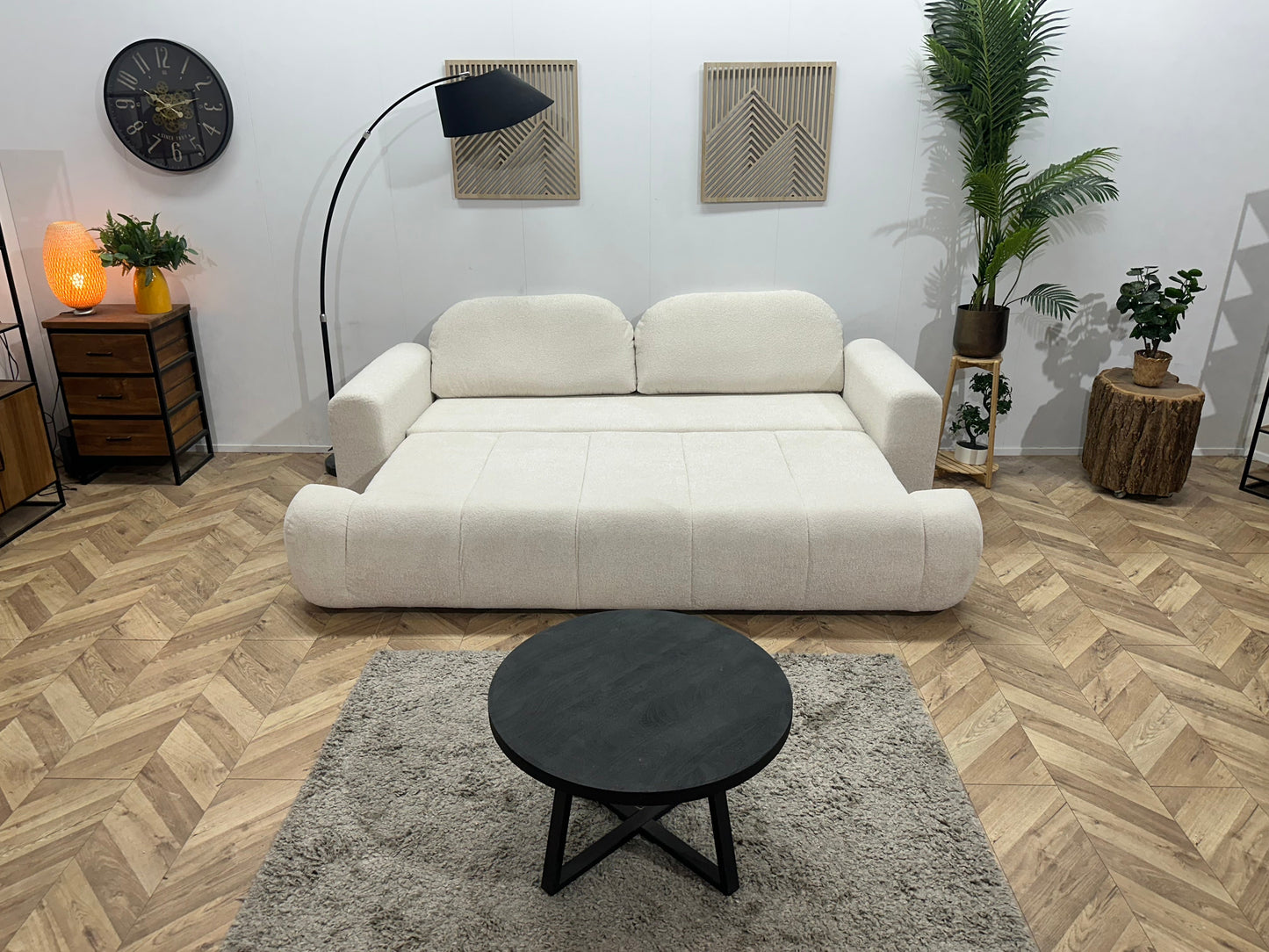 !Showroommodel! Witte Bouclé Stoffen 3-Zits Zetel ~ Slaapfunctie
