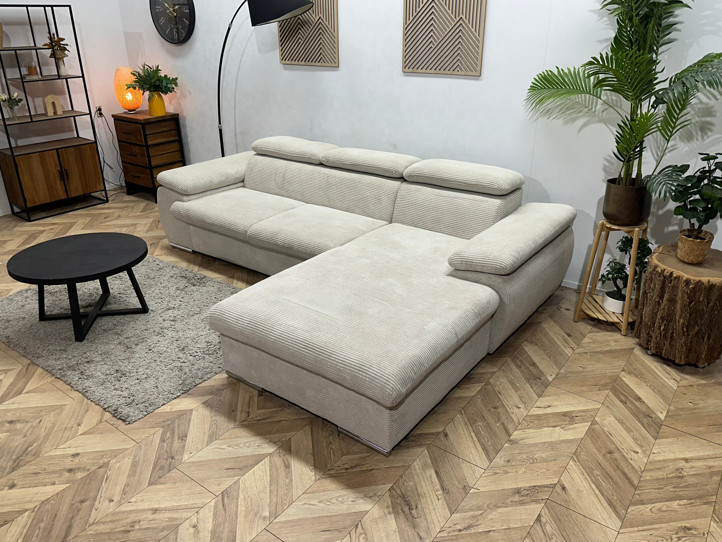 !Showroommodel! Witte Ribstof Hoekzetel ~ Verstelbare Hoofdsteunen