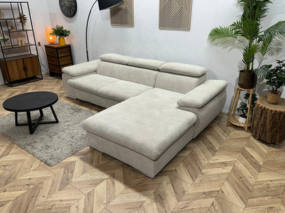 !Showroommodel! Witte Ribstof Hoekzetel ~ Verstelbare Hoofdsteunen