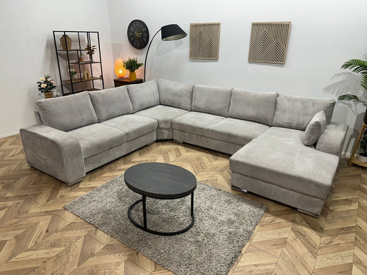 !Showroommodel! Licht Grijze Ribstof U Zetel