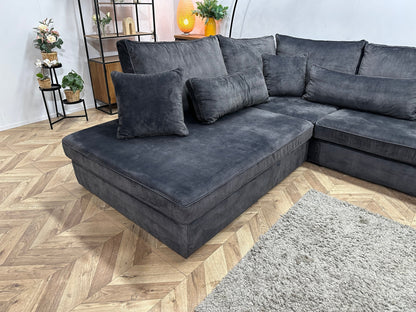 Antraciet Velvet Hoekzetel ~ Losse Kussens Met Afneembare Hoezen