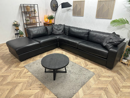N-Joy Zwarte Leather Look Hoekzetel ~ Losse Kussens Met Afneembare Hoezen