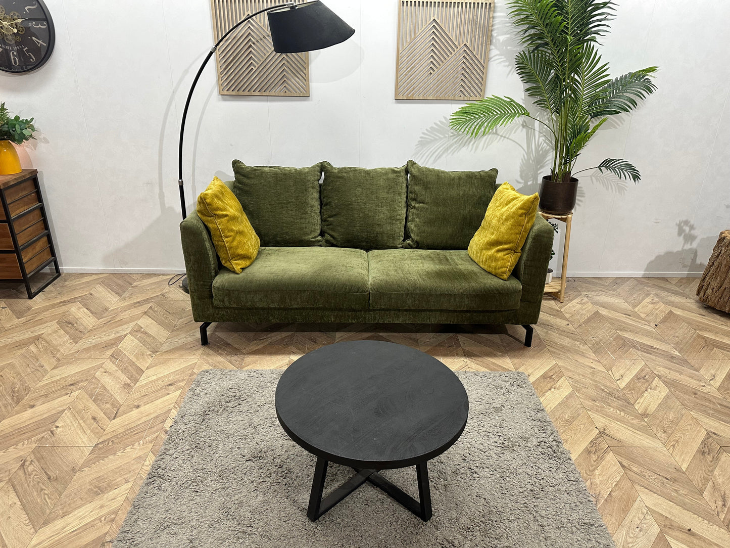 Groene Velvet 2.5-Zits Zetel ~ Losse Rugkussens Met Afneembare Hoezen