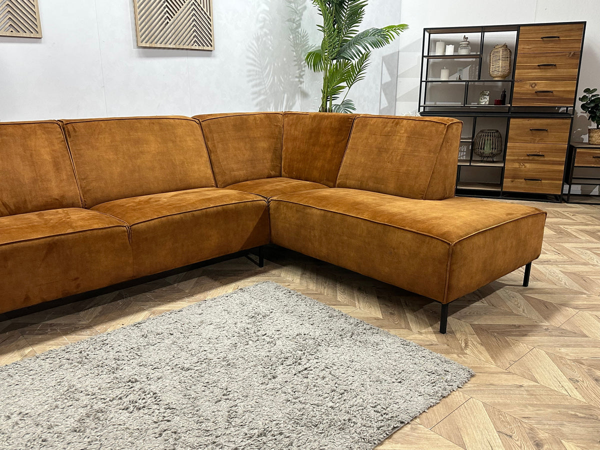 Cognac Bruine Velvet Hoekzetel ~ Vaste Kussens