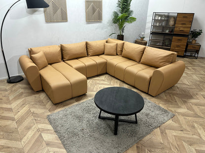 Licht Bruine Leather Look U Zetel ~ Slaapfunctie