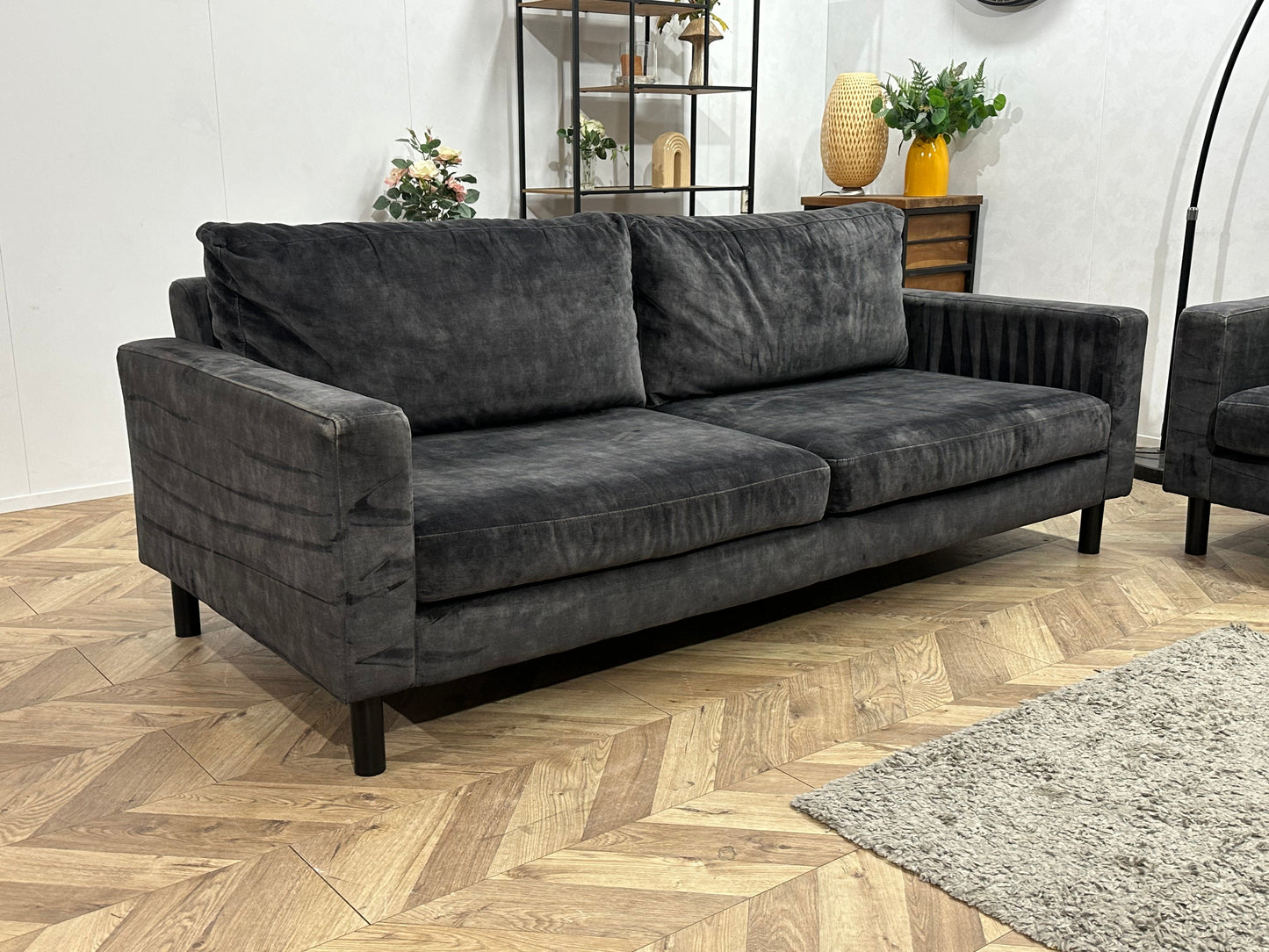 Antraciet Velvet Zetels Set ~ Losse Kussens Met Afneembare Hoezen