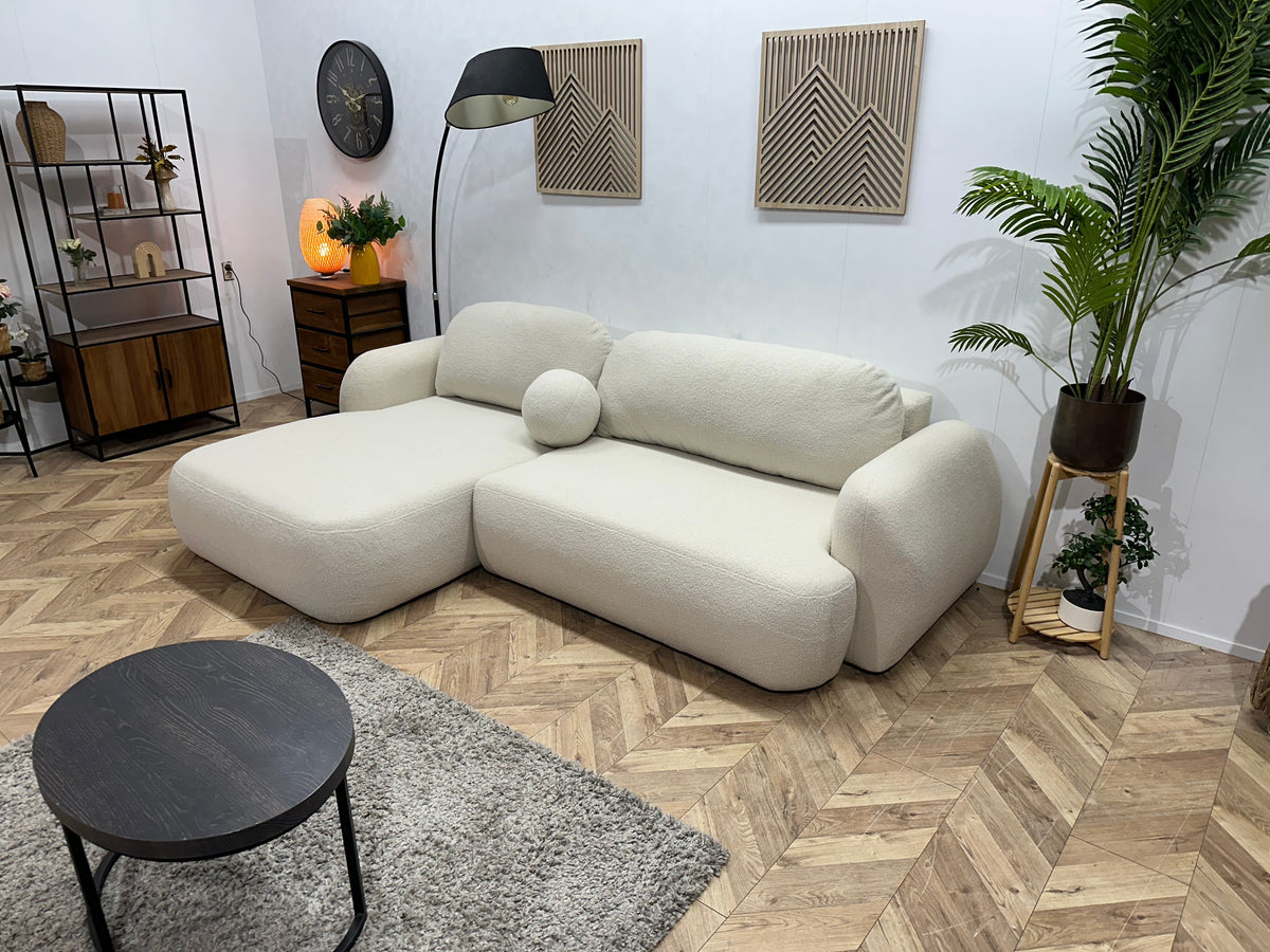 !Showroommodel! Crème Bouclé Stof Hoekzetel ~ Losse Rugkussens