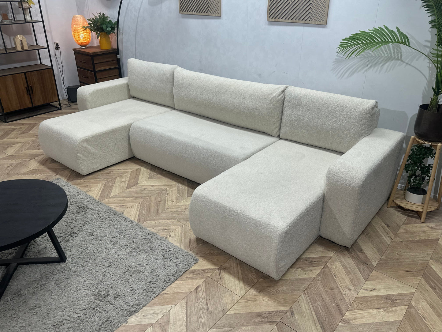 !Showroommodel! Witte Bouclé Stoffen U Zetel ~ Slaapfunctie