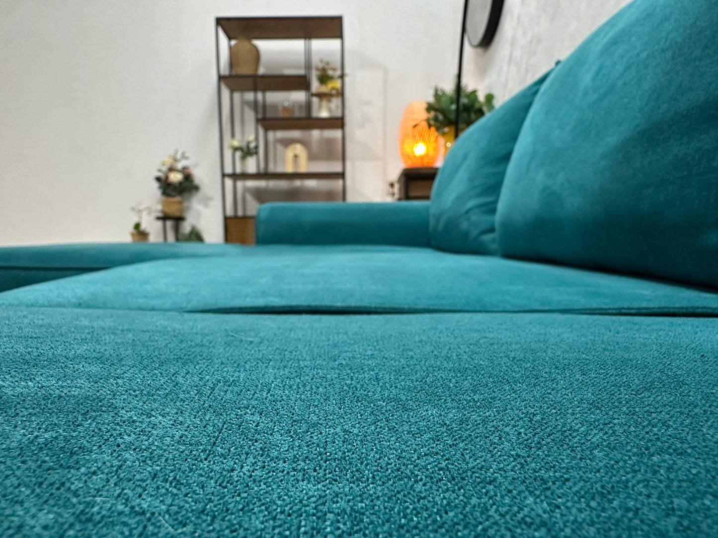 H&H Blauwe Suede Stoffen U Zetel ~ Losse Kussens Met Afneembare Hoezen