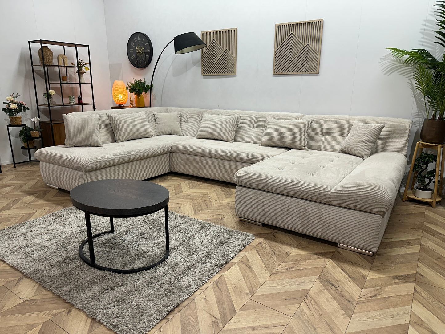 !Showroommodel! Crème Ribstof U Zetel ~ Slaapfunctie