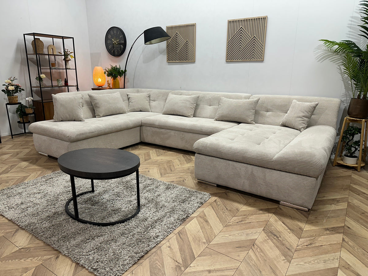 !Showroommodel! Crème Ribstof U Zetel ~ Slaapfunctie