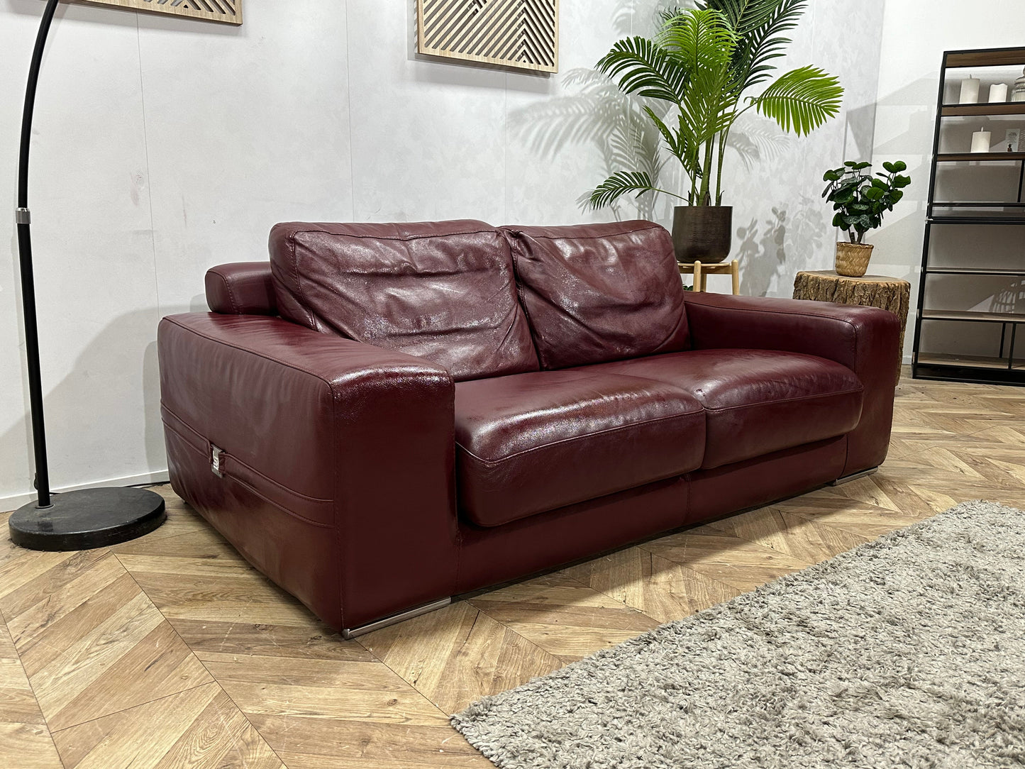 DeltaSalotti Bordeaux Rode Echt Lederen 2.5-Zits Zetel ~ Geïmpregneerd