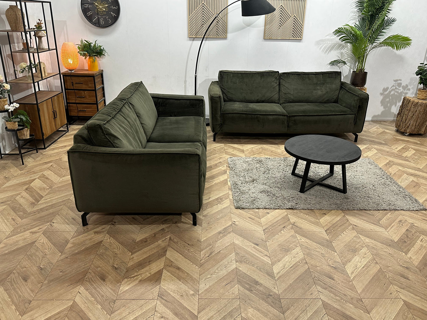 Groene Velvet Zetels Set ~ Losse Rugkussens Met Afneembare Hoezen