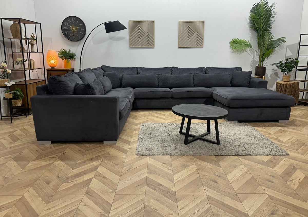 Antraciet Velvet U Zetel ~ Losse Kussens Met Afneembare Hoezen
