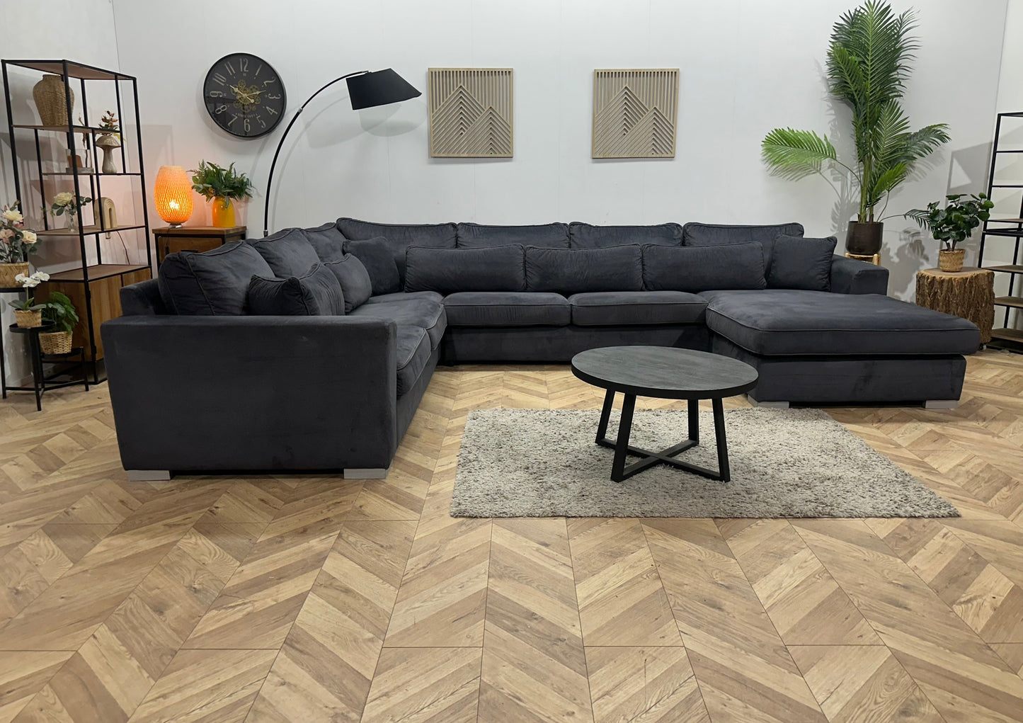 Antraciet Velvet U Zetel ~ Losse Kussens Met Afneembare Hoezen