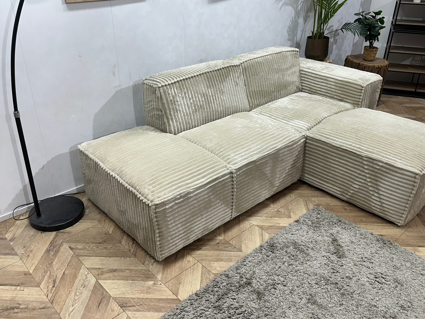 !Showroommodel! Witte/Crème Ribstof Design Hoekzetel