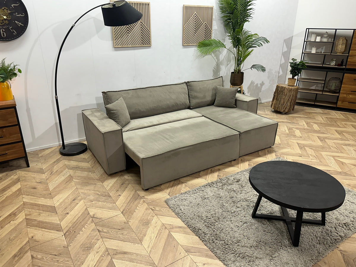 Grijze Velvet Hoekzetel ~ Slaapfunctie