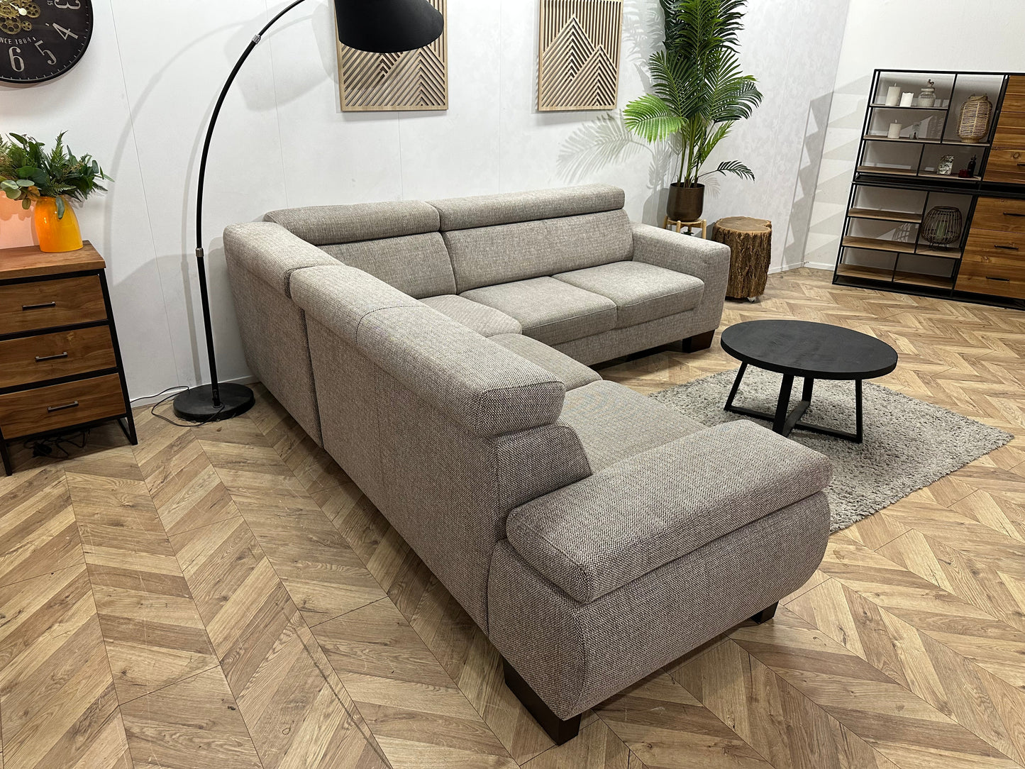 Beige Stoffen Hoekzetel ~ Verstelbare Arm/Hoofdsteunen