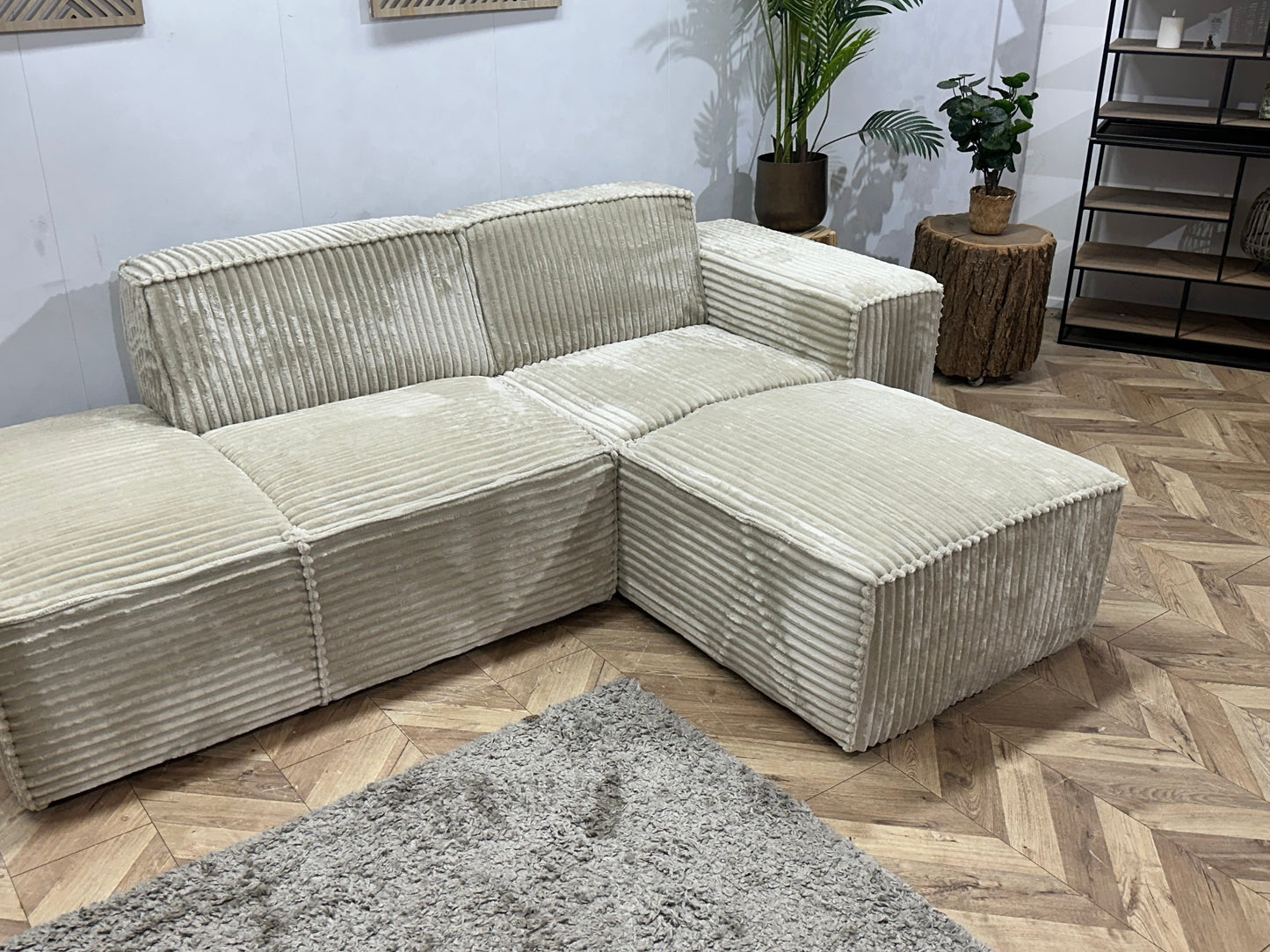 !Showroommodel! Witte/Crème Ribstof Design Hoekzetel
