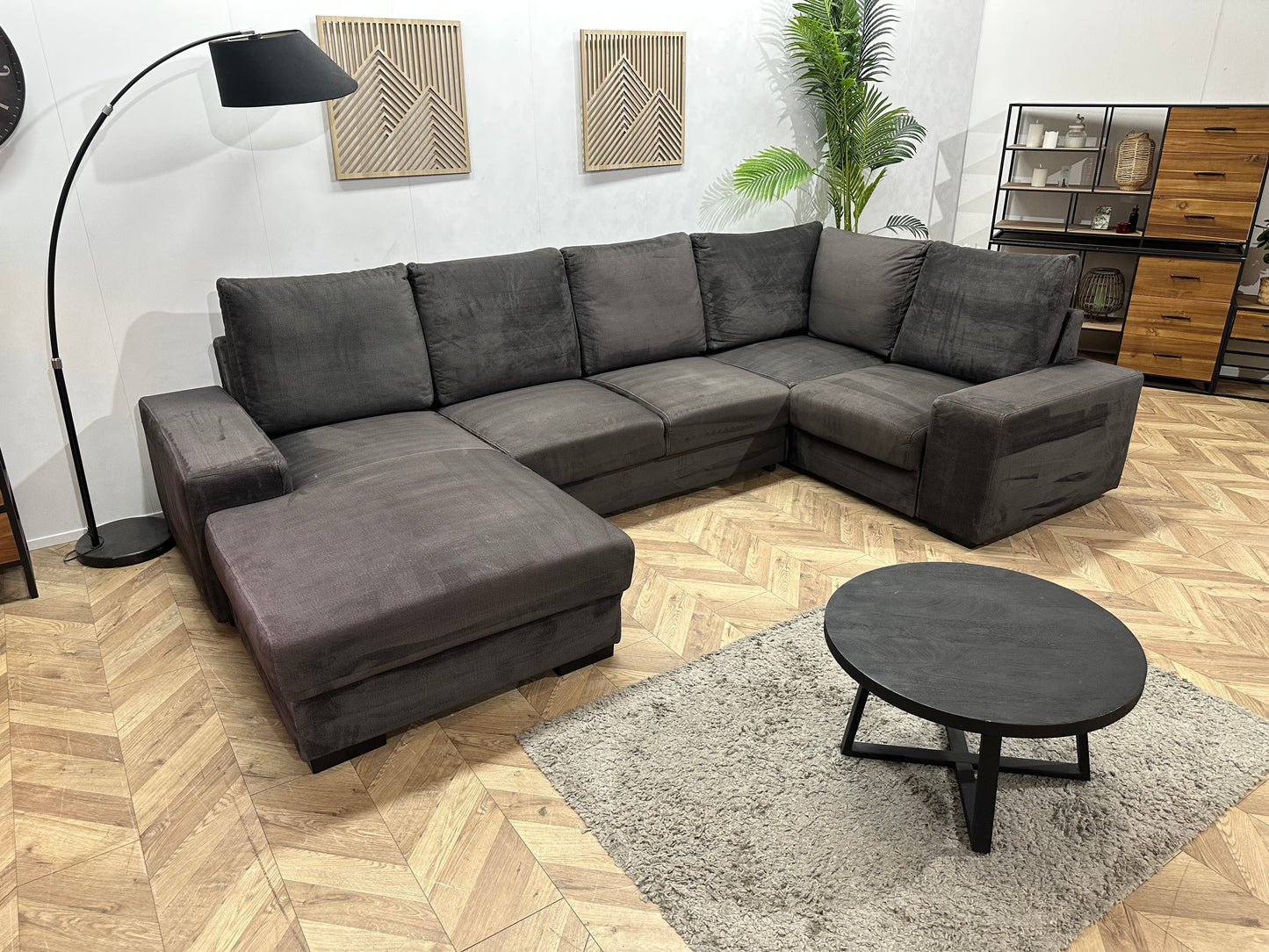 Antraciet Velvet U Zetel ~ Losse Rugkussens Met Afneembare Hoezen