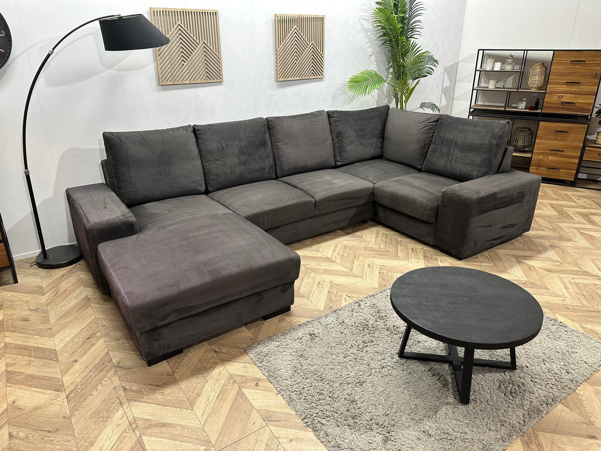 Antraciet Velvet U Zetel ~ Losse Rugkussens Met Afneembare Hoezen