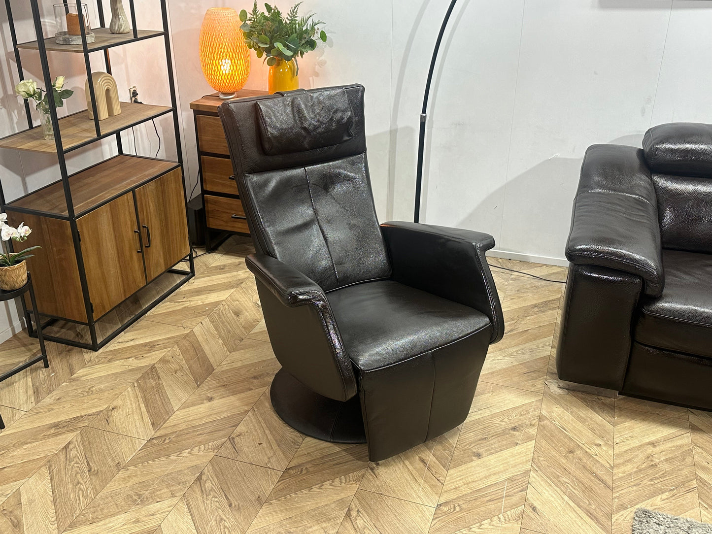 Bruine Echt Lederen 3-Zits Zetel Inc Fauteuil ~ Geïmpregneerd