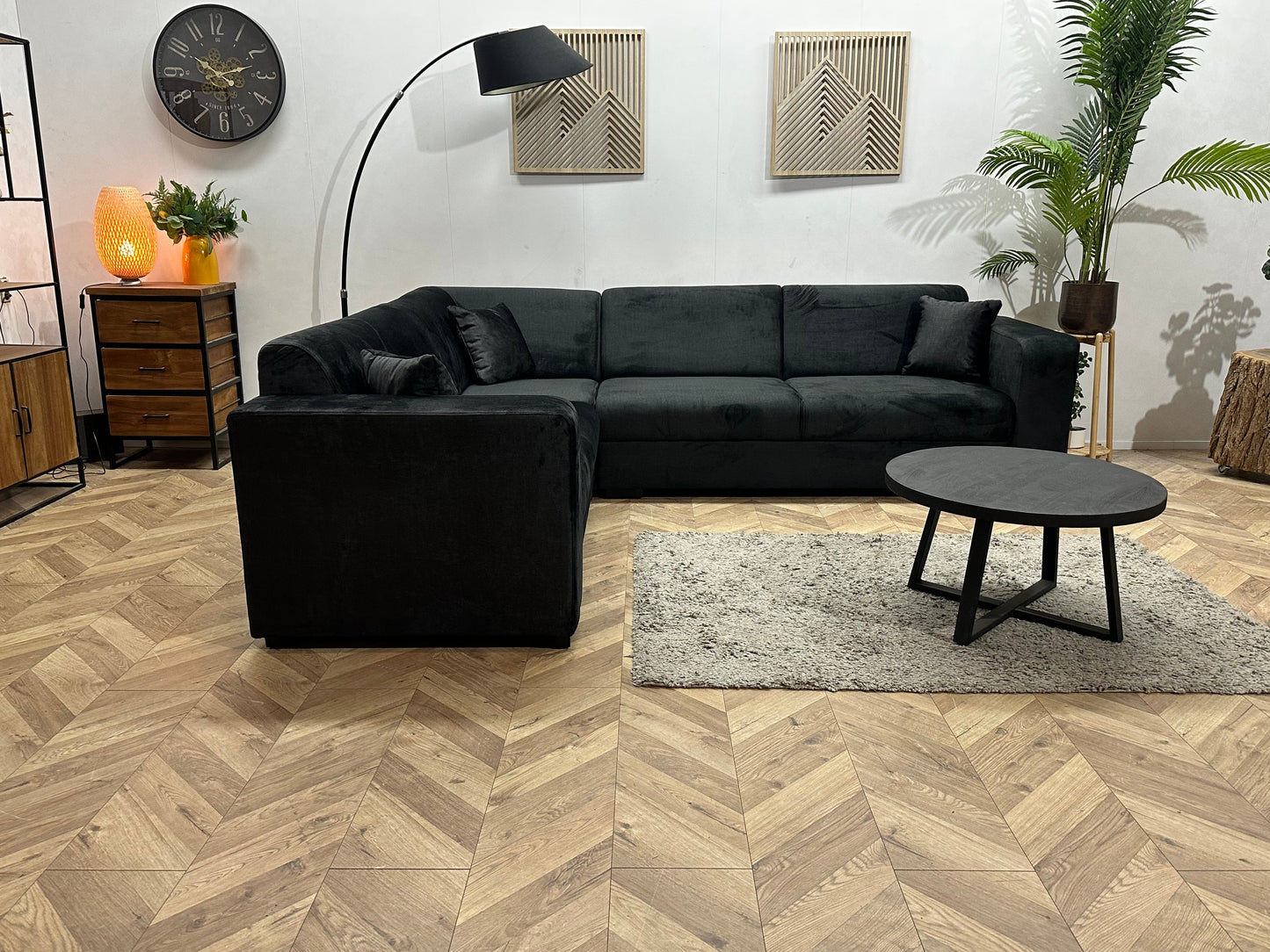 !Showroommodel! Zwarte Velvet Hoekzetel