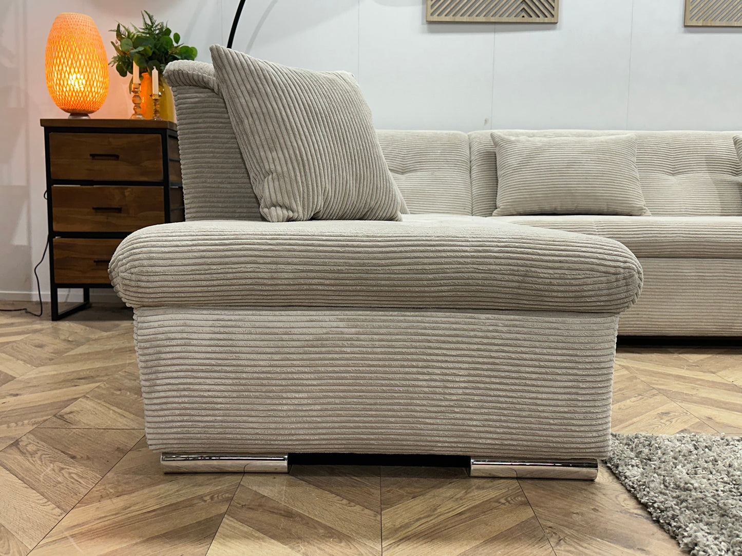 !Showroommodel! Crème Ribstof U Zetel ~ Slaapfunctie