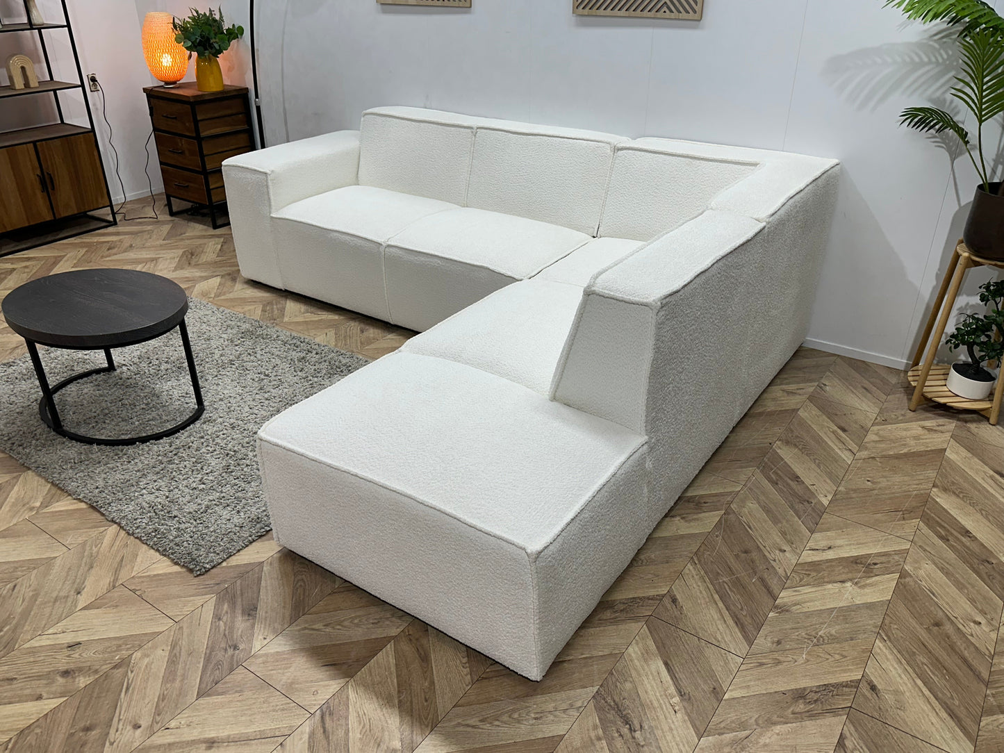 !Showroommodel! Witte Ribstof Hoekzetel ~ Vaste kussens
