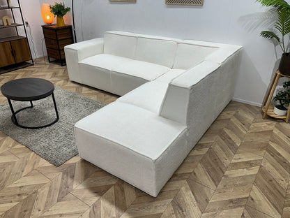 !Showroommodel! Witte Ribstof Hoekzetel ~ Vaste kussens