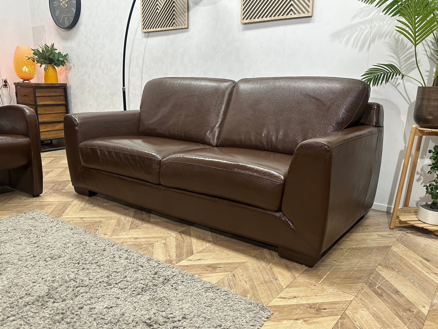 Bruine Echt Lederen 2.5-Zits Zetel Inc Fauteuils ~ Geïmpregneerd