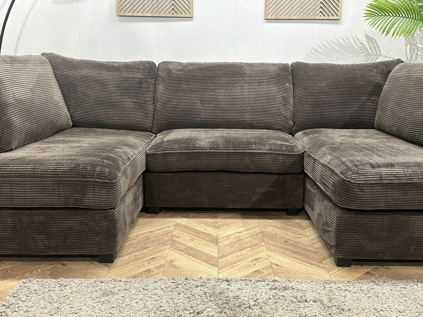 Taupe Ribstof U Zetel Inc Hocker ~ Losse Kussens Met Afneembare Hoezen