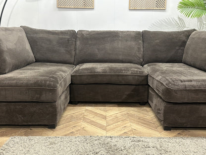 Taupe Ribstof U Zetel Inc Hocker ~ Losse Kussens Met Afneembare Hoezen